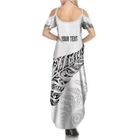 Aotearoa Personalized Lawn Bowls Maori Summer Maxi Dress New Zealand White Tribal Silver Fern LT7 - Polynesian Pride