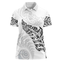 Aotearoa Personalized Lawn Bowls Maori Women Polo Shirt New Zealand White Tribal Silver Fern - Polynesian Pride