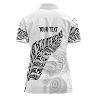 Aotearoa Personalized Lawn Bowls Maori Women Polo Shirt New Zealand White Tribal Silver Fern - Polynesian Pride
