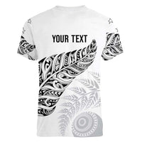 Aotearoa Personalized Lawn Bowls Maori Women V-Neck T-Shirt New Zealand White Tribal Silver Fern - Polynesian Pride