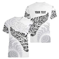 Aotearoa Personalized Lawn Bowls Maori Women V-Neck T-Shirt New Zealand White Tribal Silver Fern - Polynesian Pride
