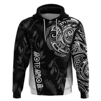 Personalised Maori Waitangi Zip Hoodie New Zealand Silver Fern Mix Kowhai Flowers LT7 Pullover Hoodie Black - Polynesian Pride