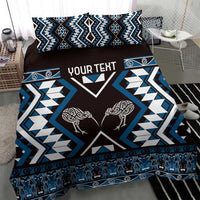 Personalised Taniko Motifs Aotearoa Bedding Set Waitangi Kowhaiwhai Kiwi - Blue LT7 - Polynesian Pride