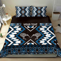 Personalised Taniko Motifs Aotearoa Bedding Set Waitangi Kowhaiwhai Kiwi - Blue LT7 - Polynesian Pride