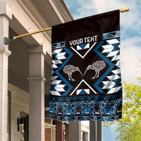 Personalised Taniko Motifs Aotearoa Garden Flag Waitangi Kowhaiwhai Kiwi - Blue LT7 House Flag Blue - Polynesian Pride