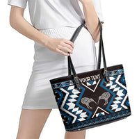 Personalised Taniko Motifs Aotearoa Leather Tote Bag Waitangi Kowhaiwhai Kiwi - Blue LT7 - Polynesian Pride