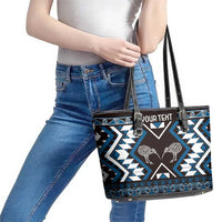 Personalised Taniko Motifs Aotearoa Leather Tote Bag Waitangi Kowhaiwhai Kiwi - Blue LT7 - Polynesian Pride