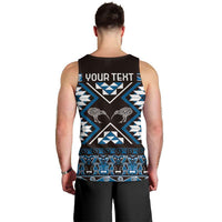 Personalised Taniko Motifs Aotearoa Men Tank Top Waitangi Kowhaiwhai Kiwi - Blue LT7 - Polynesian Pride