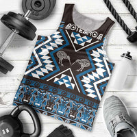 Personalised Taniko Motifs Aotearoa Men Tank Top Waitangi Kowhaiwhai Kiwi - Blue LT7 - Polynesian Pride