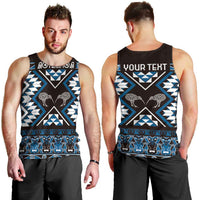 Personalised Taniko Motifs Aotearoa Men Tank Top Waitangi Kowhaiwhai Kiwi - Blue LT7 - Polynesian Pride