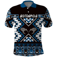 Personalised Taniko Motifs Aotearoa Polo Shirt Waitangi Kowhaiwhai Kiwi - Blue LT7