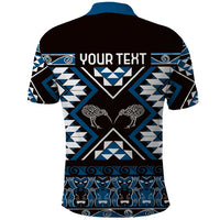 Personalised Taniko Motifs Aotearoa Polo Shirt Waitangi Kowhaiwhai Kiwi - Blue LT7