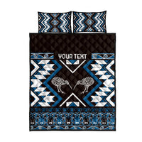 Personalised Taniko Motifs Aotearoa Quilt Bed Set Waitangi Kowhaiwhai Kiwi - Blue LT7 - Polynesian Pride