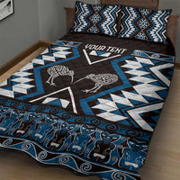 Personalised Taniko Motifs Aotearoa Quilt Bed Set Waitangi Kowhaiwhai Kiwi - Blue LT7 - Polynesian Pride