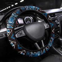 Taniko Motifs Aotearoa Steering Wheel Cover Waitangi Kowhaiwhai Kiwi - Blue LT7 Universal Fit Blue - Polynesian Pride