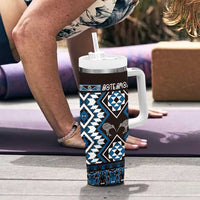 Personalised Taniko Motifs Aotearoa Tumbler With Handle Waitangi Kowhaiwhai Kiwi - Blue LT7 - Polynesian Pride