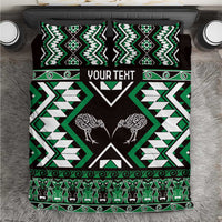 Personalised Taniko Motifs Aotearoa Bedding Set Waitangi Kowhaiwhai Kiwi - Green LT7 Green - Polynesian Pride