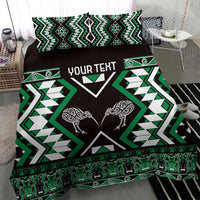 Personalised Taniko Motifs Aotearoa Bedding Set Waitangi Kowhaiwhai Kiwi - Green LT7 - Polynesian Pride