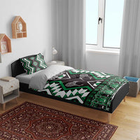 Personalised Taniko Motifs Aotearoa Bedding Set Waitangi Kowhaiwhai Kiwi - Green LT7 - Polynesian Pride