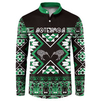 Personalised Taniko Motifs Aotearoa Button Sweatshirt Waitangi Kowhaiwhai Kiwi - Green LT7 Green - Polynesian Pride