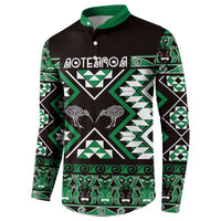 Personalised Taniko Motifs Aotearoa Button Sweatshirt Waitangi Kowhaiwhai Kiwi - Green LT7 - Polynesian Pride