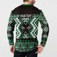 Personalised Taniko Motifs Aotearoa Button Sweatshirt Waitangi Kowhaiwhai Kiwi - Green LT7 - Polynesian Pride