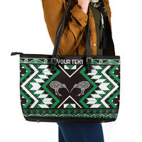 Personalised Taniko Motifs Aotearoa Leather Tote Bag Waitangi Kowhaiwhai Kiwi - Green LT7 - Polynesian Pride