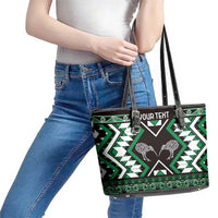 Personalised Taniko Motifs Aotearoa Leather Tote Bag Waitangi Kowhaiwhai Kiwi - Green LT7 - Polynesian Pride