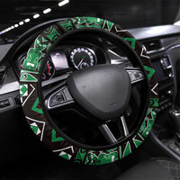 Taniko Motifs Aotearoa Steering Wheel Cover Waitangi Kowhaiwhai Kiwi - Green LT7 Universal Fit Green - Polynesian Pride