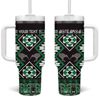 Personalised Taniko Motifs Aotearoa Tumbler With Handle Waitangi Kowhaiwhai Kiwi - Green LT7 One Size: 40 oz Green - Polynesian Pride
