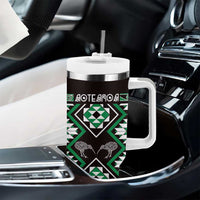 Personalised Taniko Motifs Aotearoa Tumbler With Handle Waitangi Kowhaiwhai Kiwi - Green LT7 - Polynesian Pride