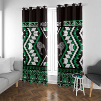 Personalised Taniko Motifs Aotearoa Window Curtain Waitangi Kowhaiwhai Kiwi - Green LT7 With Grommets Green - Polynesian Pride