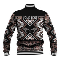 Personalised Taniko Motifs Aotearoa Baseball Jacket Waitangi Kowhaiwhai Kiwi - Mocha LT7 - Polynesian Pride