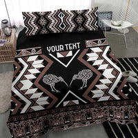 Personalised Taniko Motifs Aotearoa Bedding Set Waitangi Kowhaiwhai Kiwi - Mocha LT7 - Polynesian Pride