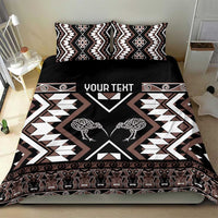 Personalised Taniko Motifs Aotearoa Bedding Set Waitangi Kowhaiwhai Kiwi - Mocha LT7 - Polynesian Pride