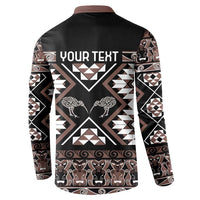Personalised Taniko Motifs Aotearoa Button Sweatshirt Waitangi Kowhaiwhai Kiwi - Mocha LT7 - Polynesian Pride