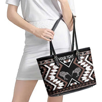 Personalised Taniko Motifs Aotearoa Leather Tote Bag Waitangi Kowhaiwhai Kiwi - Mocha LT7 - Polynesian Pride