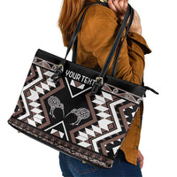 Personalised Taniko Motifs Aotearoa Leather Tote Bag Waitangi Kowhaiwhai Kiwi - Mocha LT7 - Polynesian Pride