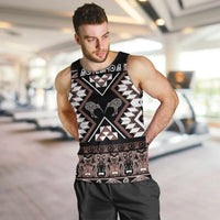 Personalised Taniko Motifs Aotearoa Men Tank Top Waitangi Kowhaiwhai Kiwi - Mocha LT7 Mocha - Polynesian Pride