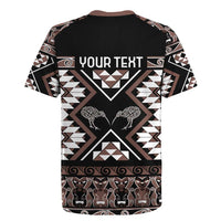 Personalised Taniko Motifs Aotearoa Rugby Jersey Waitangi Kowhaiwhai Kiwi - Mocha