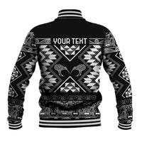 Personalised Taniko Motifs Aotearoa Baseball Jacket Waitangi Kowhaiwhai Kiwi - Monochrome LT7 - Polynesian Pride