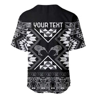 Personalised Taniko Motifs Aotearoa Baseball Jersey Waitangi Kowhaiwhai Kiwi - Monochrome