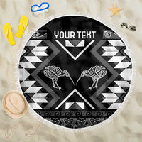 Personalised Taniko Motifs Aotearoa Beach Blanket Waitangi Kowhaiwhai Kiwi - Monochrome LT7 One Size 150cm Grey - Polynesian Pride
