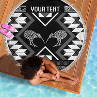 Personalised Taniko Motifs Aotearoa Beach Blanket Waitangi Kowhaiwhai Kiwi - Monochrome LT7 - Polynesian Pride
