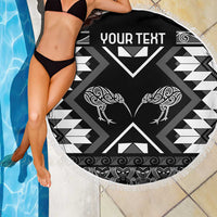 Personalised Taniko Motifs Aotearoa Beach Blanket Waitangi Kowhaiwhai Kiwi - Monochrome LT7 - Polynesian Pride