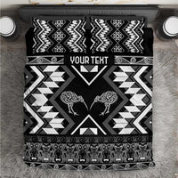 Personalised Taniko Motifs Aotearoa Bedding Set Waitangi Kowhaiwhai Kiwi - Monochrome LT7 Grey - Polynesian Pride