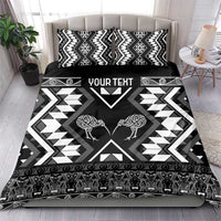 Personalised Taniko Motifs Aotearoa Bedding Set Waitangi Kowhaiwhai Kiwi - Monochrome LT7 - Polynesian Pride