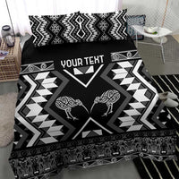 Personalised Taniko Motifs Aotearoa Bedding Set Waitangi Kowhaiwhai Kiwi - Monochrome LT7 - Polynesian Pride