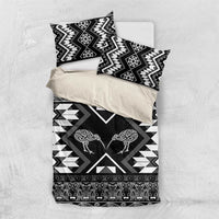 Personalised Taniko Motifs Aotearoa Bedding Set Waitangi Kowhaiwhai Kiwi - Monochrome LT7 US Twin 172cm x 218cm Grey - Polynesian Pride