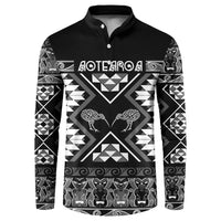 Personalised Taniko Motifs Aotearoa Button Sweatshirt Waitangi Kowhaiwhai Kiwi - Monochrome LT7 Grey - Polynesian Pride